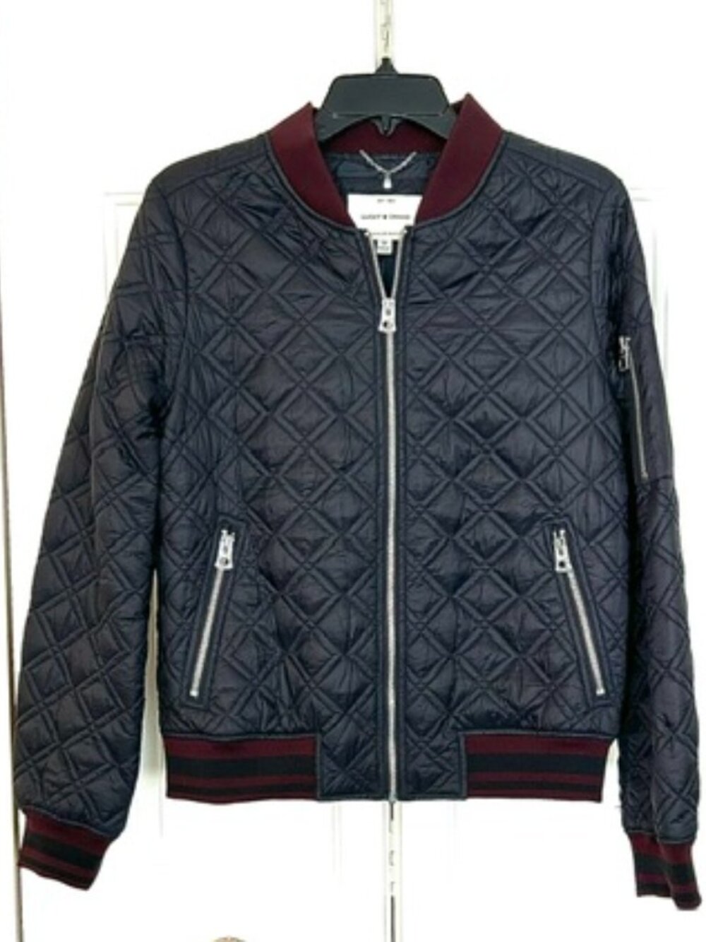 Lucky Brand EUC Quilted Bomber Jacket Deep Navy Blue Dark Black Medium